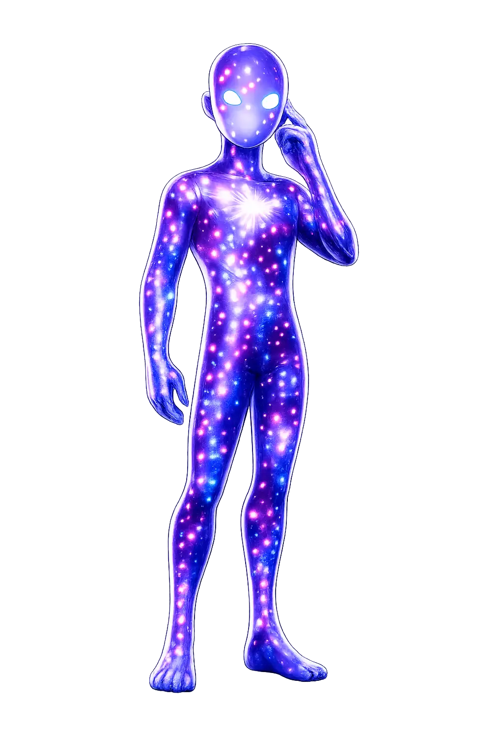 Figura celestial pensando con un corazón radiante