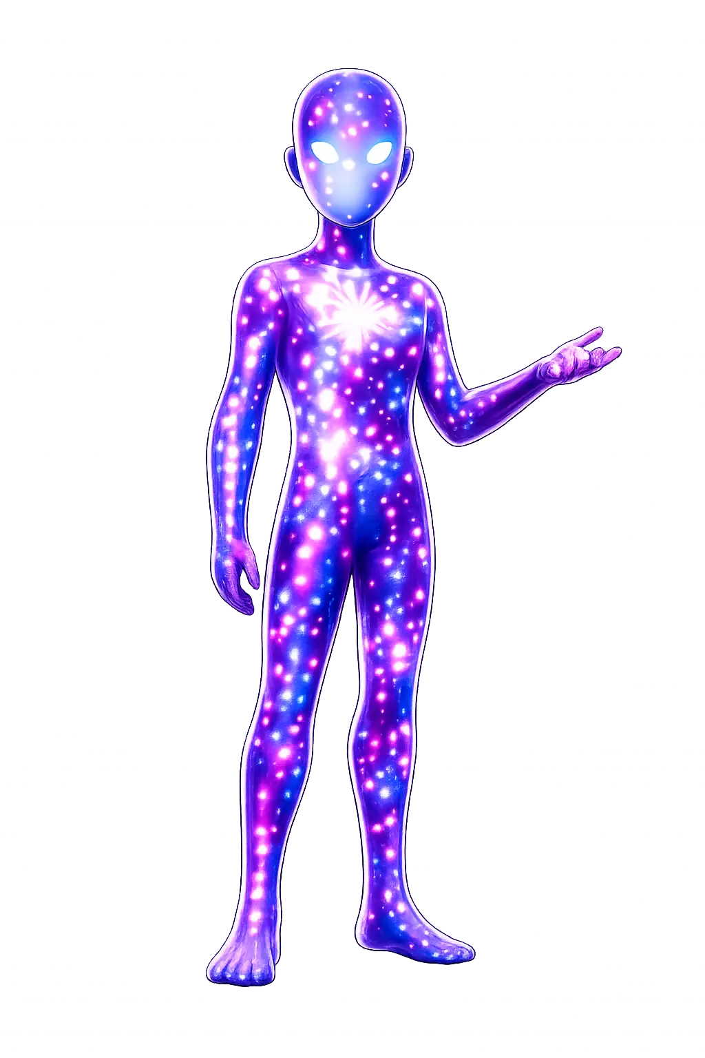 Figura celestial ofreciendo la palma abierta